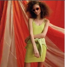 Zara Neon Lime Green Stretchy Ribbed Mini Dress SIZE M #2