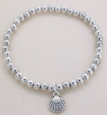 Silver Plated 5mm Bead Stacking Bracelet - Seaside Sea Shell Charm
