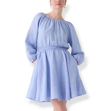 J. Crew Palmero Smocked Waist Blue Linen Dress Small Tall 2023 Summer Party 