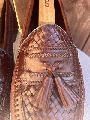 Men\'s Brass Boot Brown Leather Tassel Weave Size 10.5m Brass Boot Brown LeatherLoafers Dress Shoes Size 10.5 M  main image 2