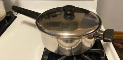 Vtg Ekco SS 5 Ply Copper Clad Ultra Ease 8'' Skillet Sauce Pan 2.5 qu w/Lid