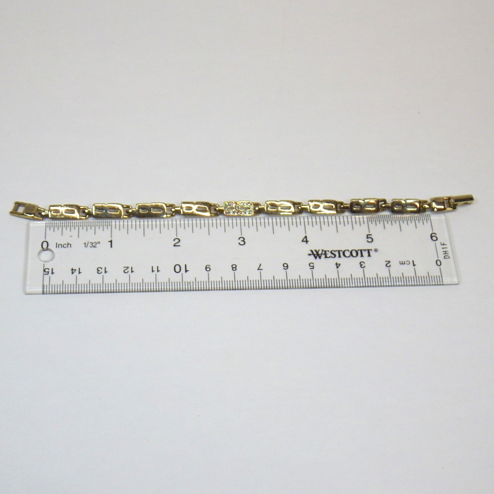 Letter 'B' Initial Tennis Bracelet Gold Tone Rhin… - image 3