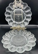 2 Indiana Glass Hobnail Deviled Egg Plates Relish And Egg Vintage Clear 11”