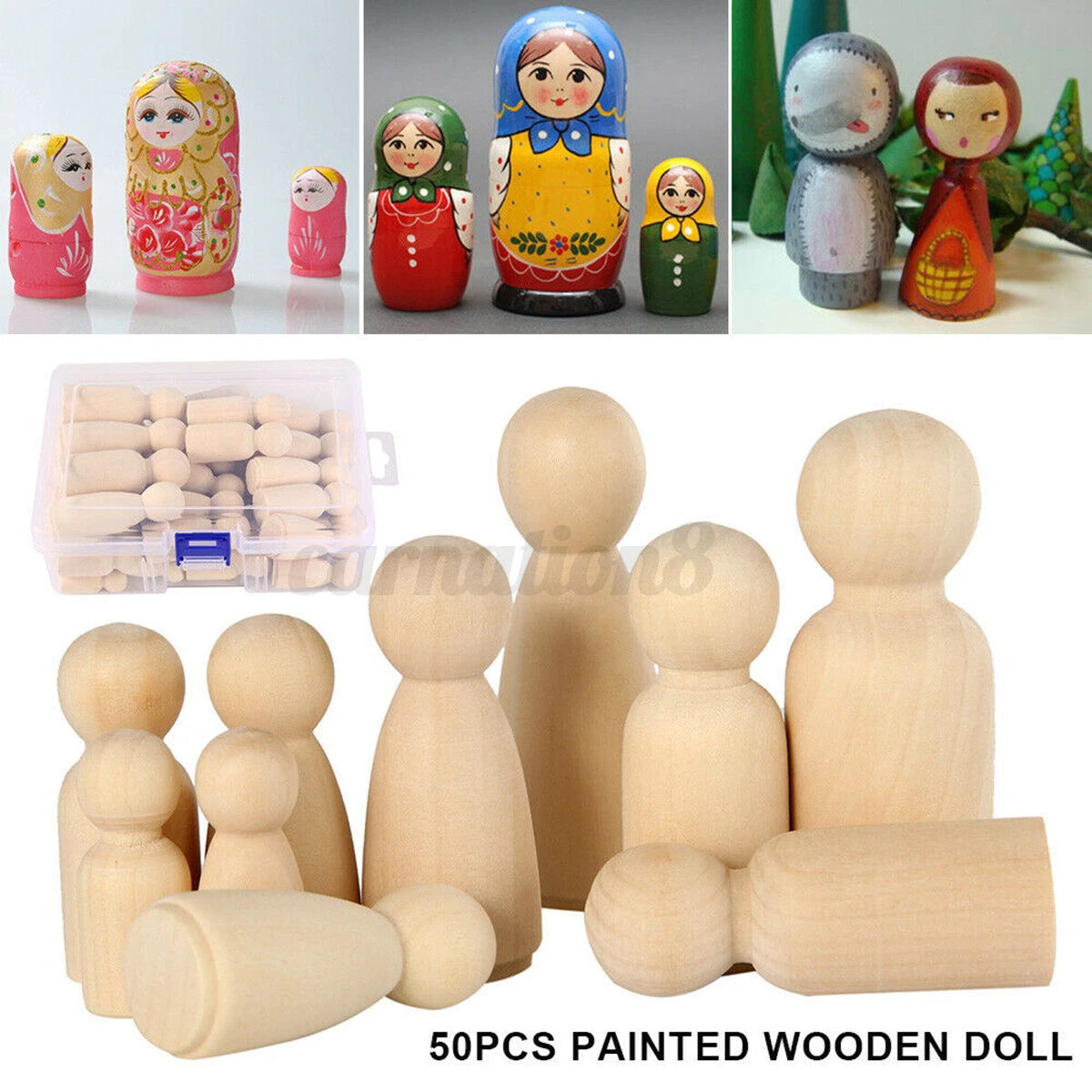 50PCS DIY Peg Dolls Wooden Painted Art Unfinished Wood Craft