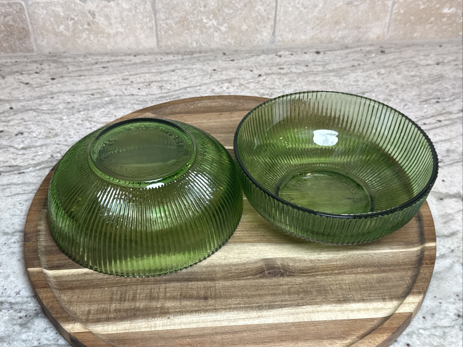 Vintage 6 Inch Emerald Green Ribbed Glass Trinket Bowl by E.O. Brody