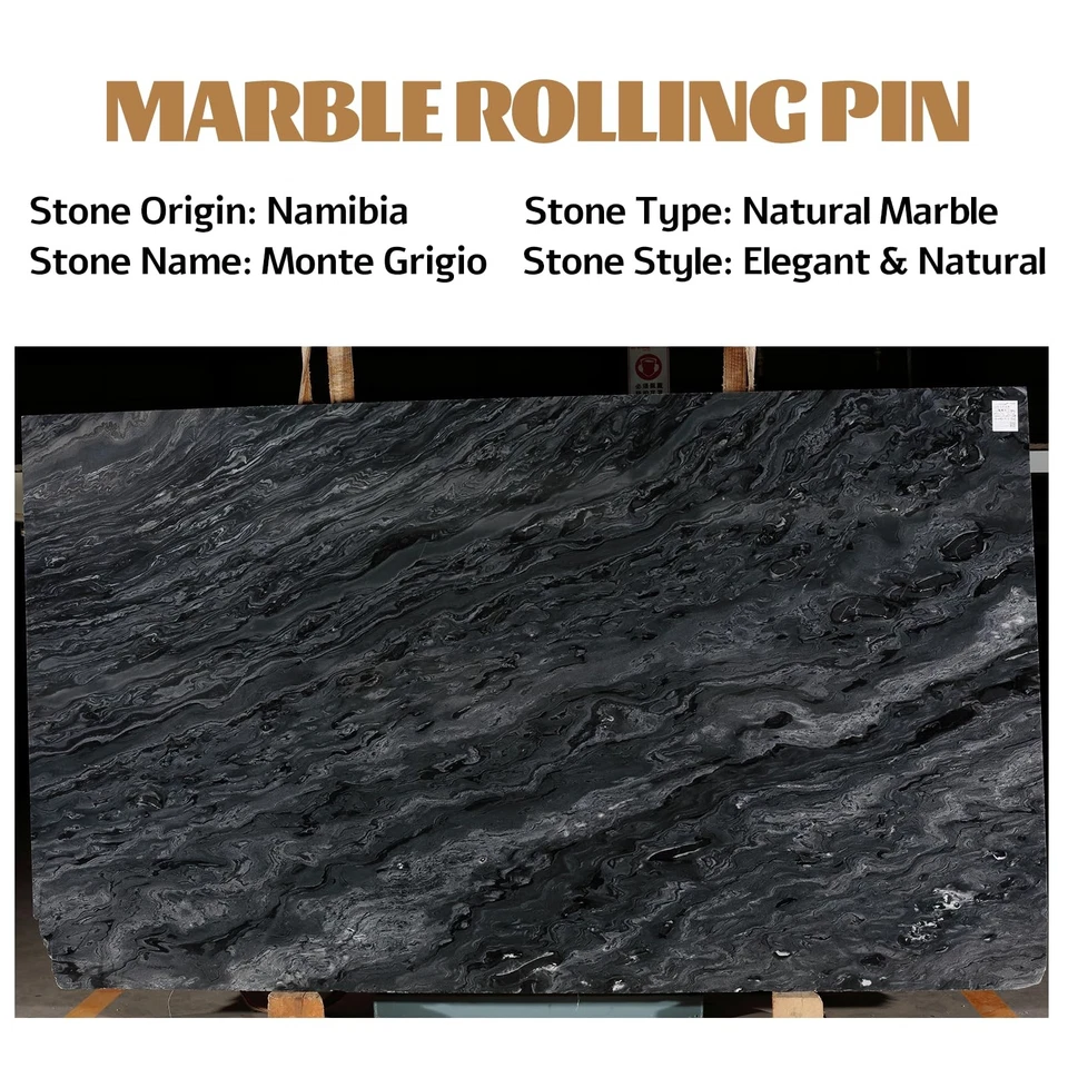 12 in Natural Grey Marble French Rolling Pin Non-Stick Baking Tool | Unique Gift - Image 3 of 4