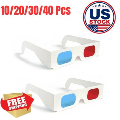 10x Universal Anaglyph Cardboard Paper Red Blue Cyan 3D Glasses For Movie Cinema