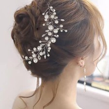 Silver Bridal Faux Pearl Crystal Headband Hair Vine for Wedding Headpiece