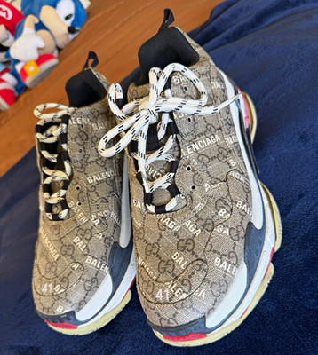 Balenciaga Gucci Triple S Men's Lace Up Sneakers Beige Black White Red Sz 8