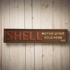 Shell 1946 Cast Iron Embossed Plaque With Painted Antique Finish (13.25" x 3")