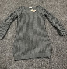 New! Silence + Noise Gray Sweater Dress Womens Chunky Knit Open Back Size Large