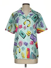 SAVED BY THE BELL Print Unisex Button Shirt Top Oversized Small RARE EUC