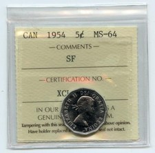 1954 SF Canada 5 Cents ICCS MS64 Nickel