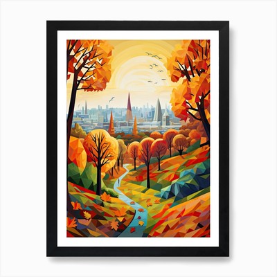 London View geometrische Vektor-Illu gerahmtes Wandbild Poster Leinwanddruck Bild