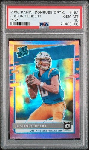 2020 Panini Donruss Optic Rated Rookie Justin Herbert #153 Pink Prizm PSA 10