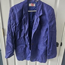 Vintage Liz Claiborne Collection Woman's Blazer Blue 100 Linen Sz 10 Union Mad