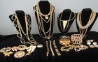 Vintage To Now 34 Piece Gold Tone Costume Jewelry Wear Unsigned Lot