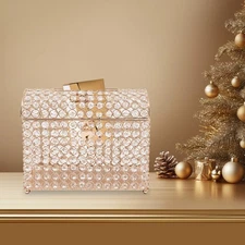 Golden Wedding Card Box For Gift Card Anniversary Money Card Box W/ Heart Lock