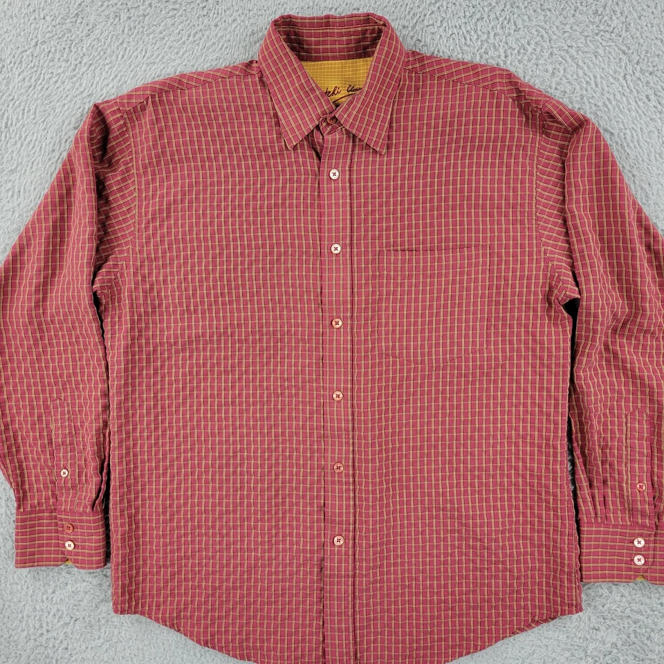 Bugatchi Shirt Mens Medium Red Yellow Check Plaid Long Sleeve Button Front Modal - Image 3 of 4
