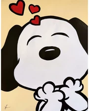 KTC 11x14 Abstract Expressionist Original Painting Snoopy Love Acrylic Painting