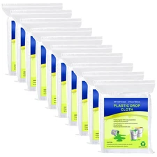 10 Pieces Plastic Drop Sheets for Painting, Waterproof and Dust-Proof Clear C...