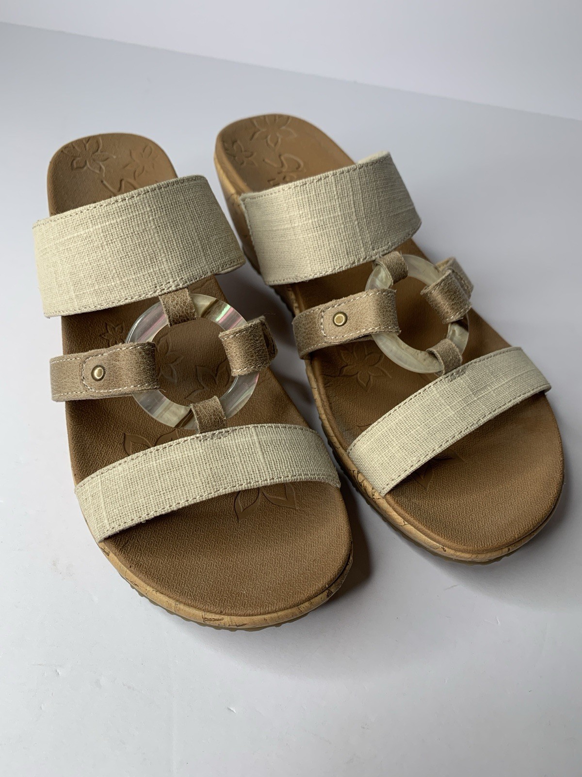 Skechers Women’s 8 Beverlee Luxe Foam Sail Away Wedge Slip-On Sandals Natural