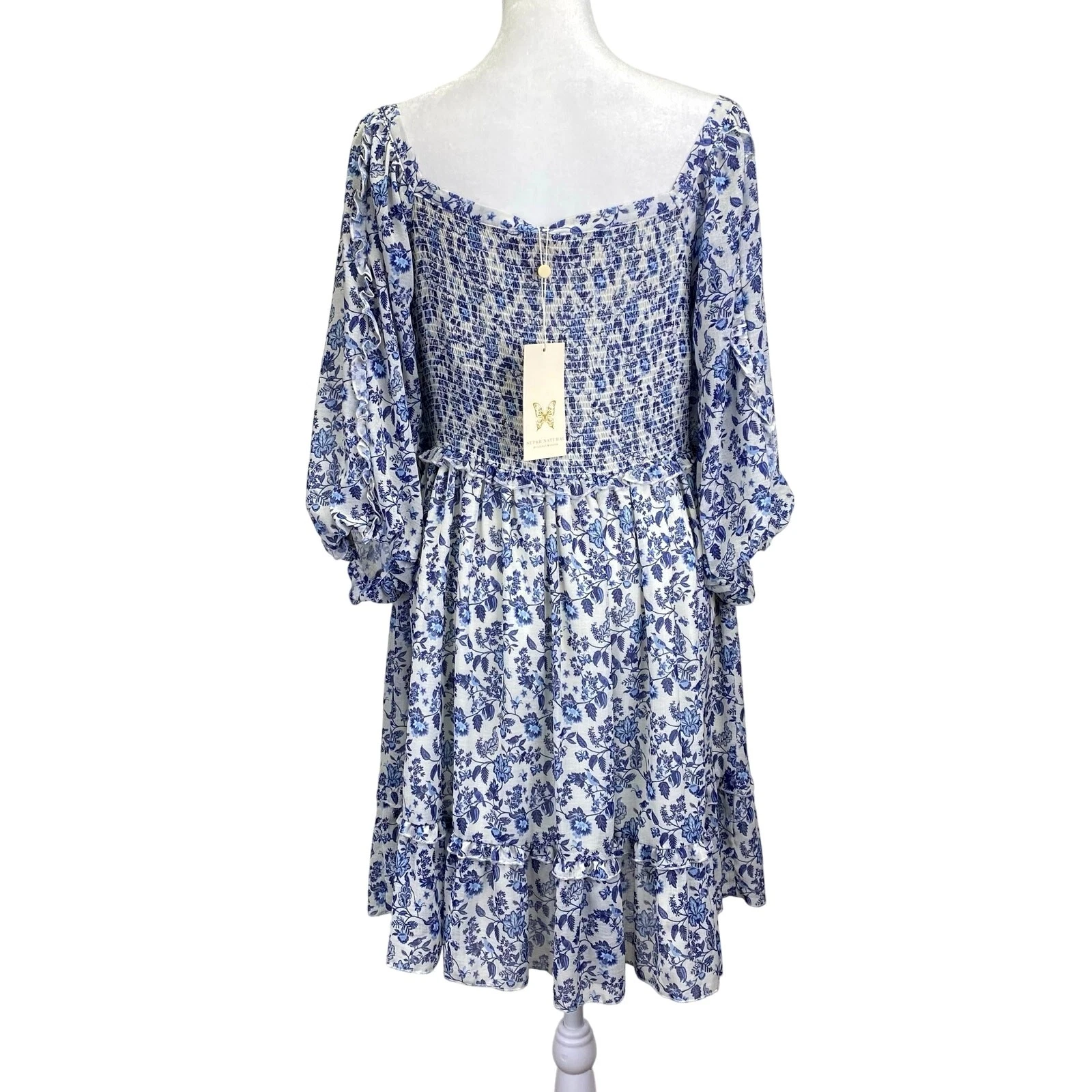 UNDERCOVER Abito Greenport Super Natural Secret Mission floreale chiffon fumè blu taglia M