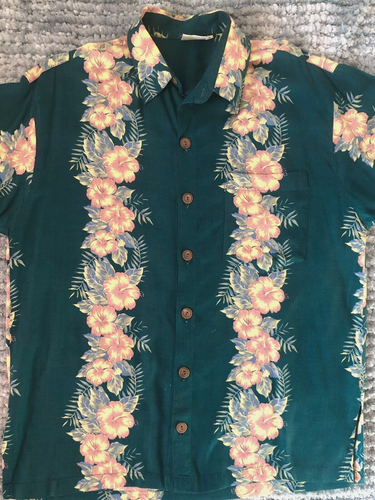 Vintage Pineapple Moon Border Print Hawaiian Shirt 100% Rayon Great Colors - Picture 2 of 7
