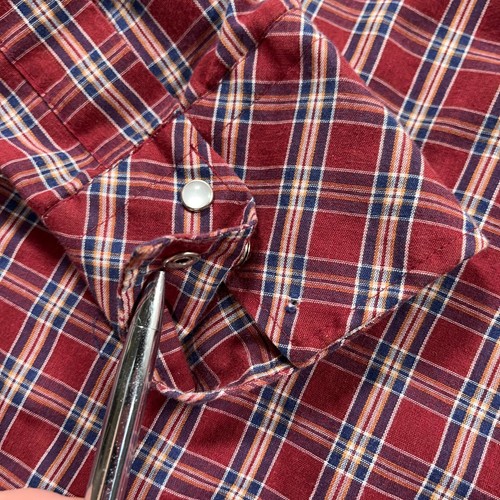 VTG Western Fashions Shirt Mens 15.5X32 Red Plaid Pearl Snap 80s Cowboy Rodeo - Picture 8 of 17