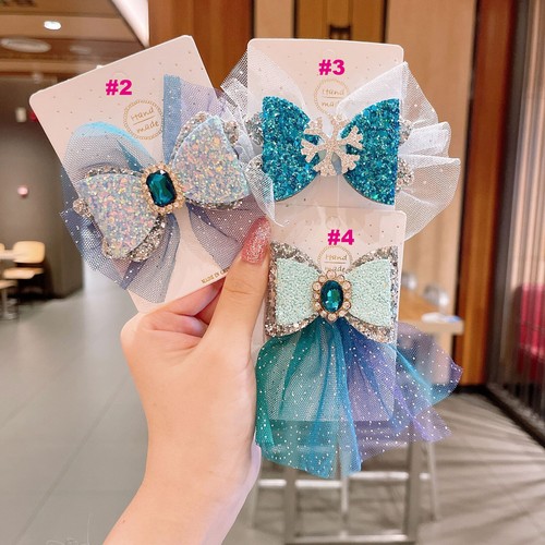 Princess girls Hair clip bowknot Elsa Blue SnowFlake sparkling frozen gift - Picture 3 of 11
