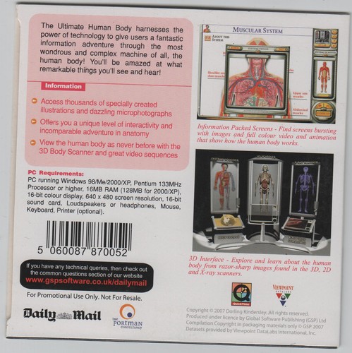 THE ULTIMATE HUMAN BODY - PROMO PC CD-ROM (2007) WITH INTERACTIVE 3D MODELS - Picture 2 of 2