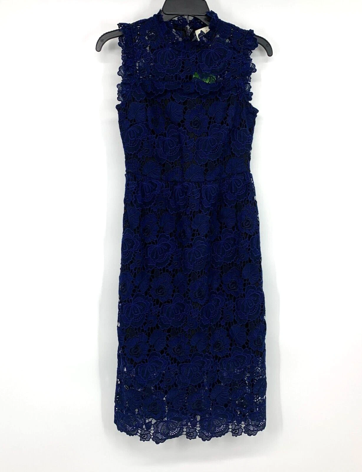 Abito donna Kate Spade NY taglia 0 bi colore blu pizzo floreale senza maniche midi nuovo con etichette