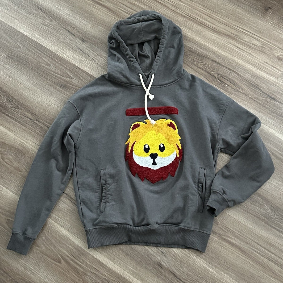 RAW GEAR Embroidered 3D Lion Pull Over Hoodie Gray Men Sz Small