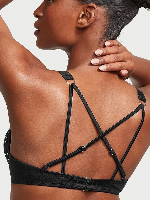 Top de bikini push-up Victoria's Secret negro con correa brillante bomba 36C EE. UU. Foto 3 de 4