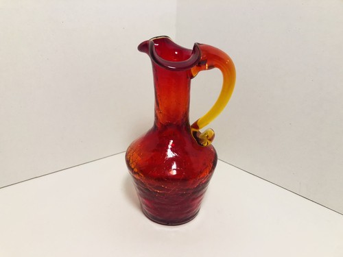 Vintage hand crafted red glass pitcher vase 5” - Picture 5 of 6