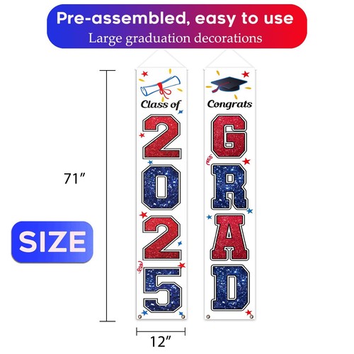 KMUYSL Graduation Decorations Class of 2025 Red & Blue Congrats Grad Banner H... - Picture 7 of 9