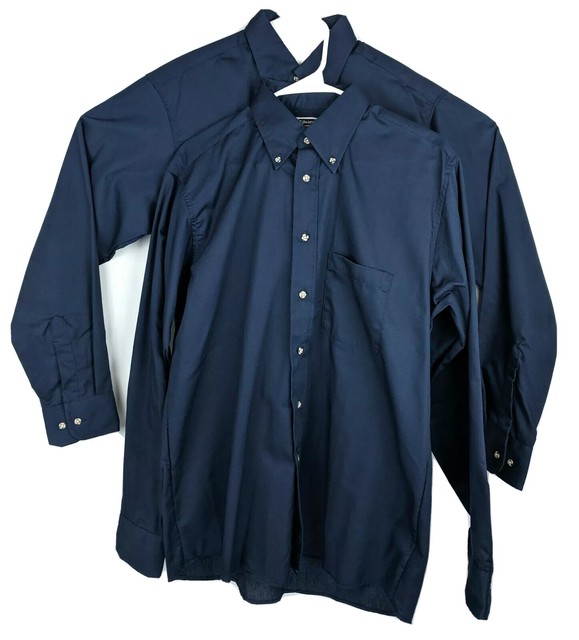 2 Edwards Work Dress Shirts Mens Medium Long Sleeve Navy Blue Collar Button Up eBay
