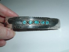 Vintage Southwest Sterling Silver Turquoise Navajo Hair Clip Barrette 17g