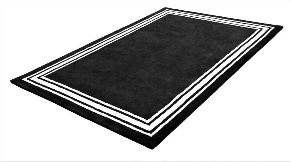 Tapete Border Harper Preto Baxter Moderno Tufado à Mão 100% Lã Tapete de Área Macio - Imagem 3 de 4