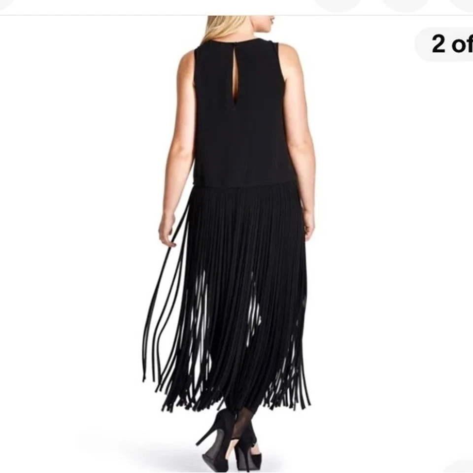 Blusa negra con flecos MYNT 1792 pieza de pasarela talla X 12W para mujer talla grande Foto 2 de 4