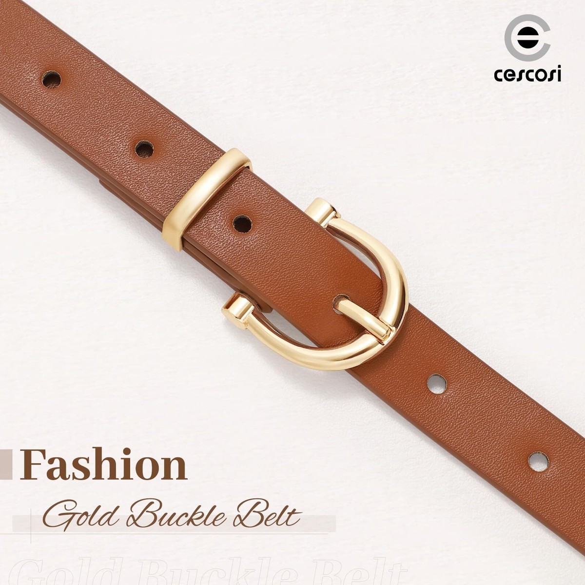 Women\'s Faux Leather Belt with Gold C-shaped Buckle Casual Fashion CESCOSI Women Skinny Leather Belt Thin Waist Belt for Jeans  main image 4