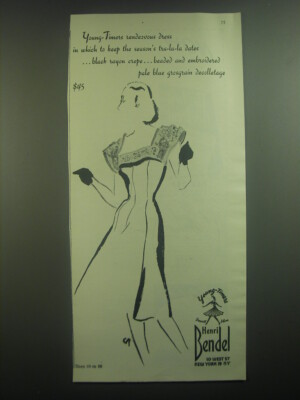 1945 Henri Bendel Young-Timers Dress Ad - Young-Timers rendevous dress