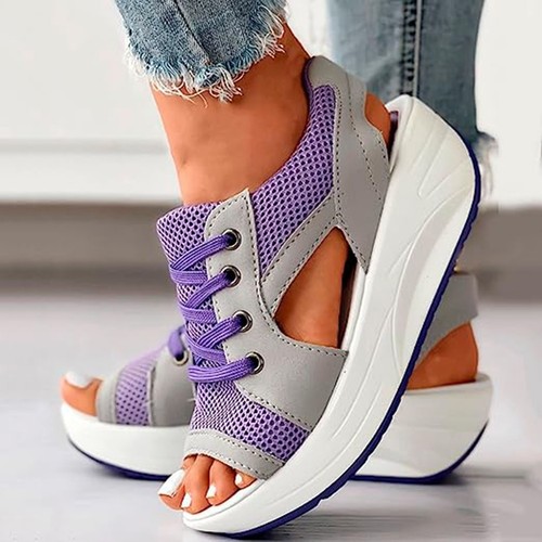 Women Muffin Sandals Breathable Casual Lace Up Flat Peep Toe Shoes Summer AU - Picture 6 of 16
