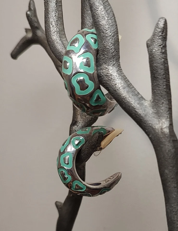 Pendientes de aro Simon Sebbag Design SSD con clip plateado con estampado de animales, turquesa  Foto 2 de 4