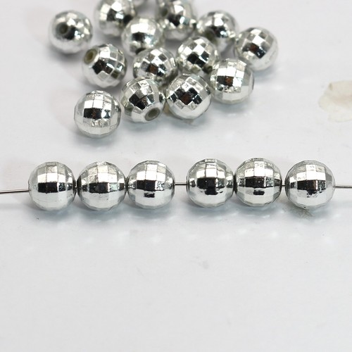 200pcs Silver Tone Faceted Round Plastic Spacer Beads 8mm Loose Beads Disco Ball - Picture 3 of 7