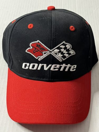Vtg Corvette Hat Cap Open Road Brand Black Red Adj