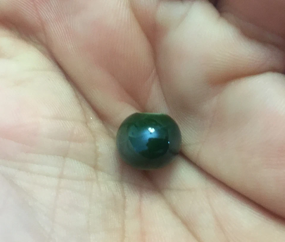 Lote de cuentas Rondell de cerámica esmaltada con brillo de pavo real verde profundo asiático genuino vintage Foto 4 de 4