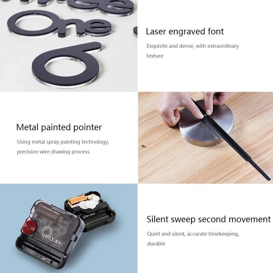 3D Mirror Surface DIY Wall Clock Large Modern Sticker Office Home Shop Decor US - Image 3 of 4