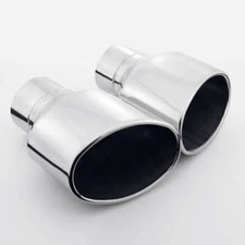 Polished Stainless Steel Exhaust Tips 3" In Dual Out Rolled Slant Oval 8" L Pair