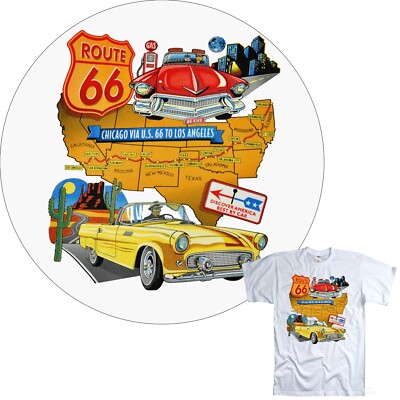 T-Shirt  Route 66 Map Automotive american US-Car 50er Oldtimer Rockabilly *1044
